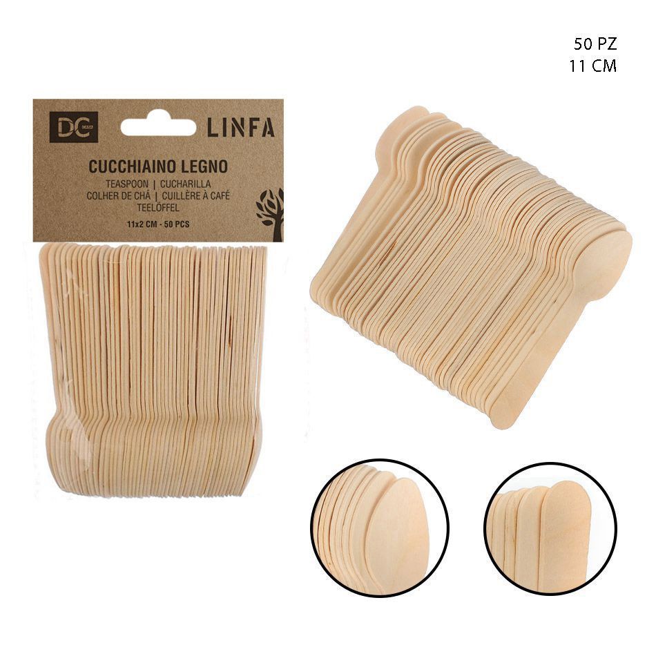 Cucharillas de madera 11x2 cm 50PZ - Accesorios de cocina y utensilios desechables