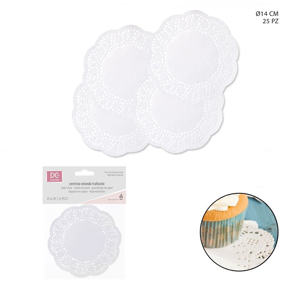 Blonda de papel redonda 14cm 25pcs blanca