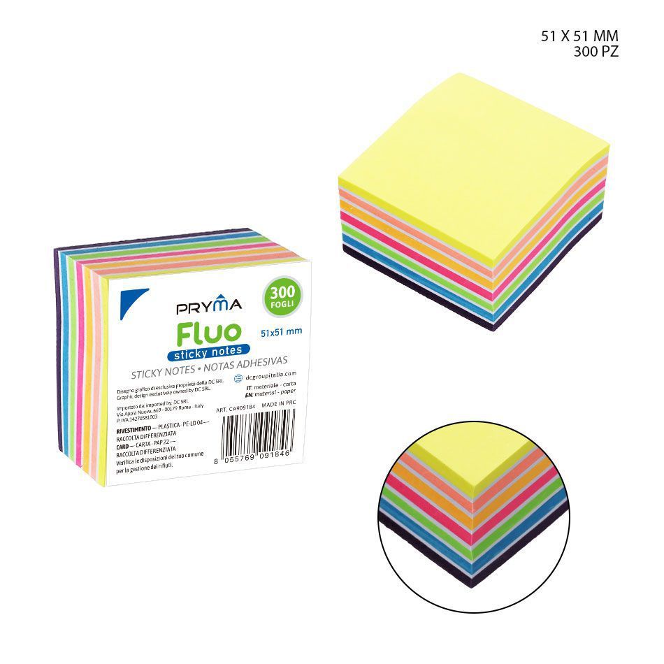 Nota adhesiva fluorescente 51x51mm 300 hojas para recordatorios