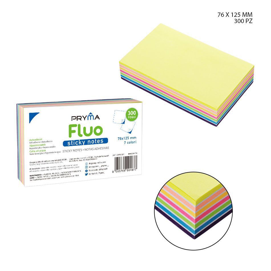 Nota adhesiva fluorescente 76x125mm 300ff para oficina y escuela