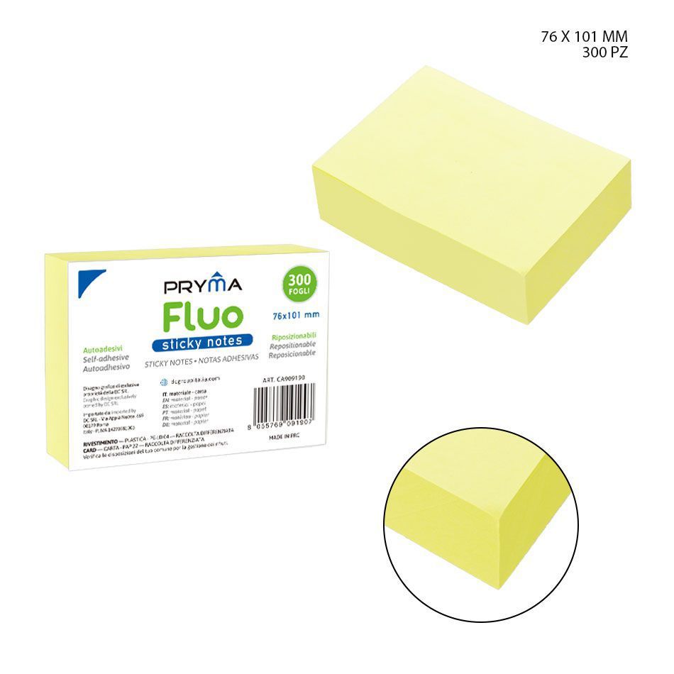 Nota adhesiva de 76X101mm 300ff amarilla fluorescente - Material de oficina