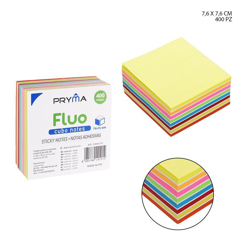 Nota adhesiva fluorescente 76x76mm 400 hojas