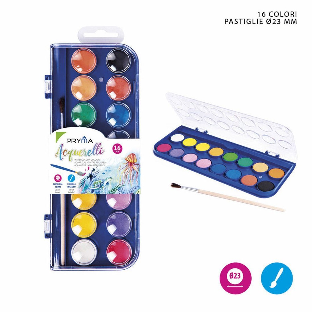 Acuarelas en 16 colores + pincel - Material de arte