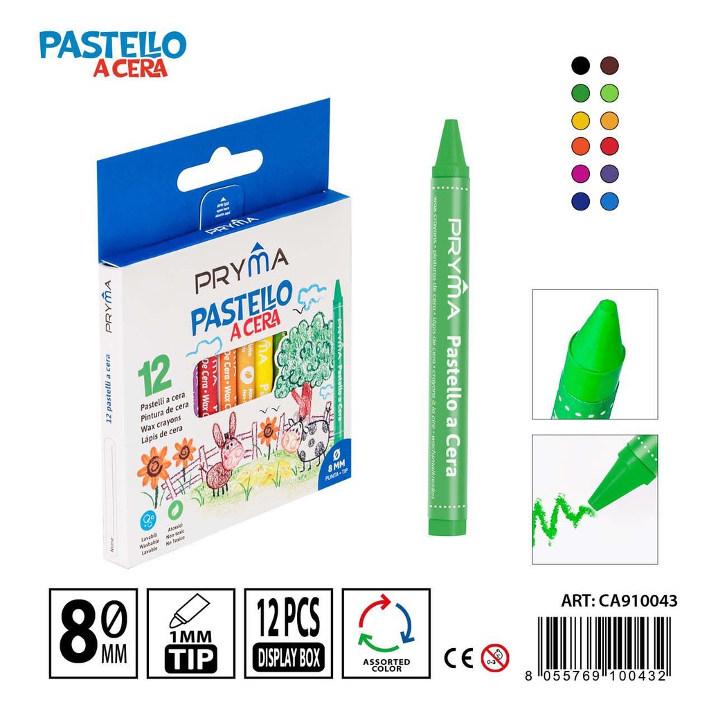 Cera para dibujar color 12pz 9X0.8CM - Material de arte