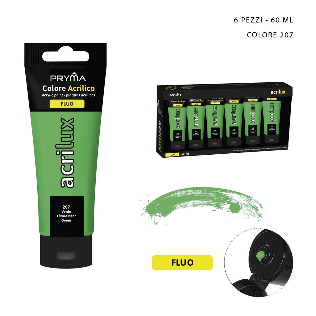 Pintura acrílica fluorescente 60ml N.207 verde para trabajos artísticos