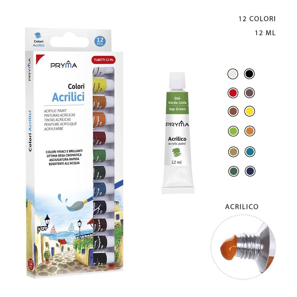 Pintura acrílica 12ml 12pcs para artistas y estudiantes