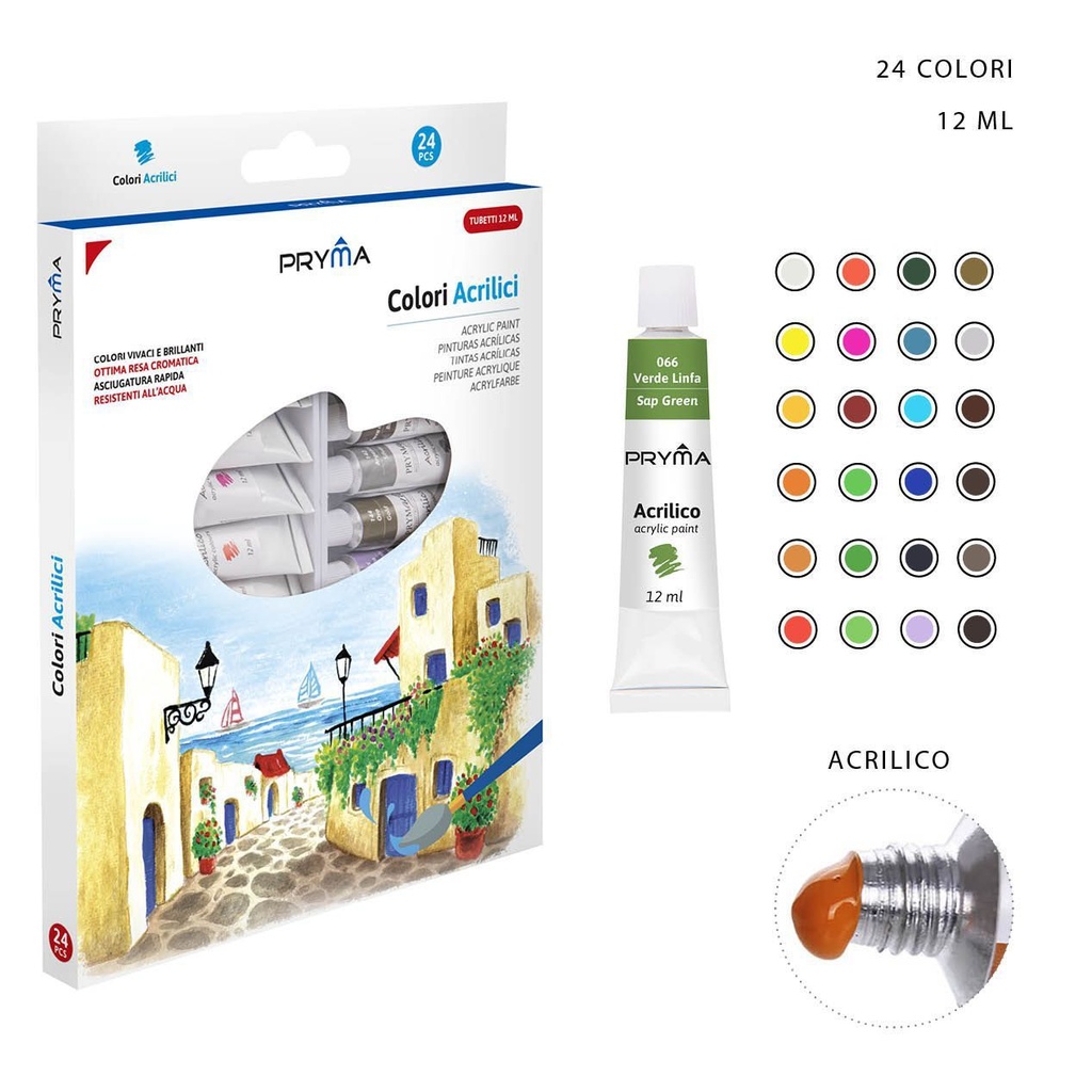 Pintura acrílica 12ml 24pz para artistas y estudiantes de bellas artes