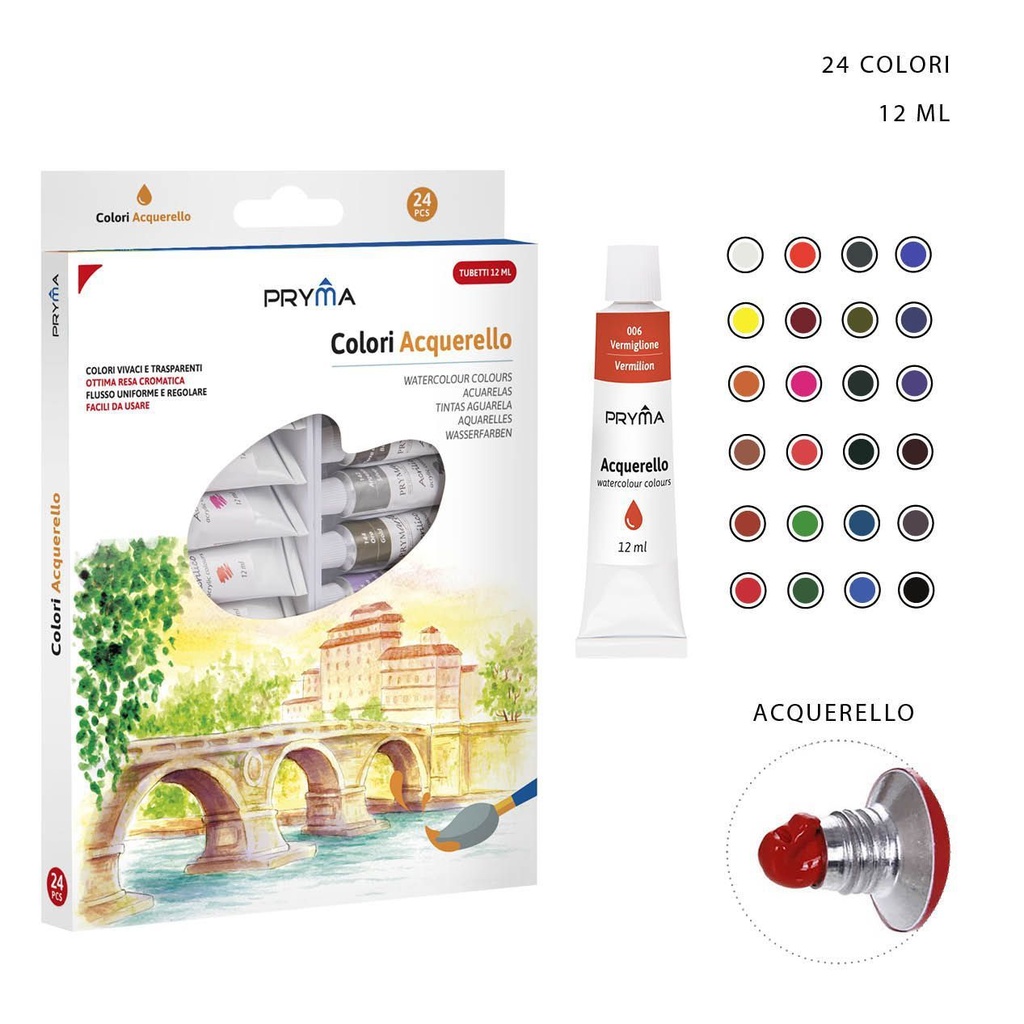 Pintura de acuarela 12ml 24pz