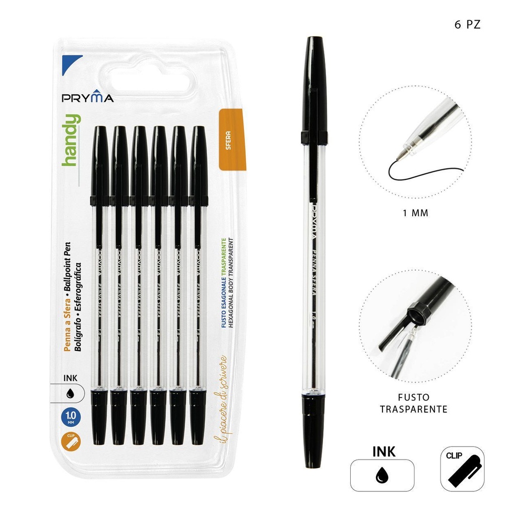 Bolígrafo con Tapa 1mm 6pz Negro - Bolígrafo de tinta