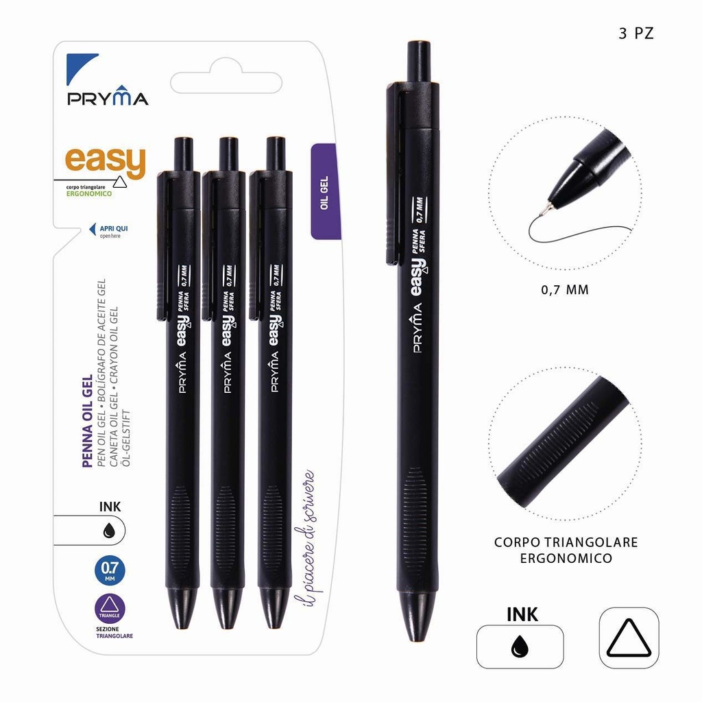Bolígrafo de clic de gel triángulo 0.7MM 3PZ color negro - Accesorios de papelería