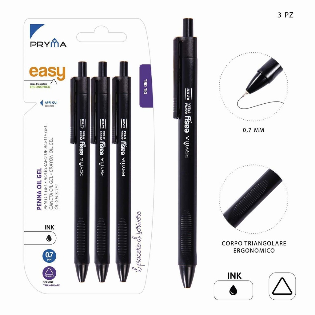 Bolígrafo de gel triangular 0.7mm negro 3pcs