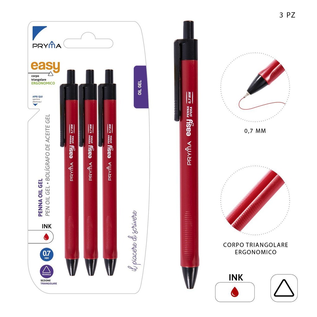 Bolígrafo de clic rojo de gel triángulo 0.7mm 3pcs