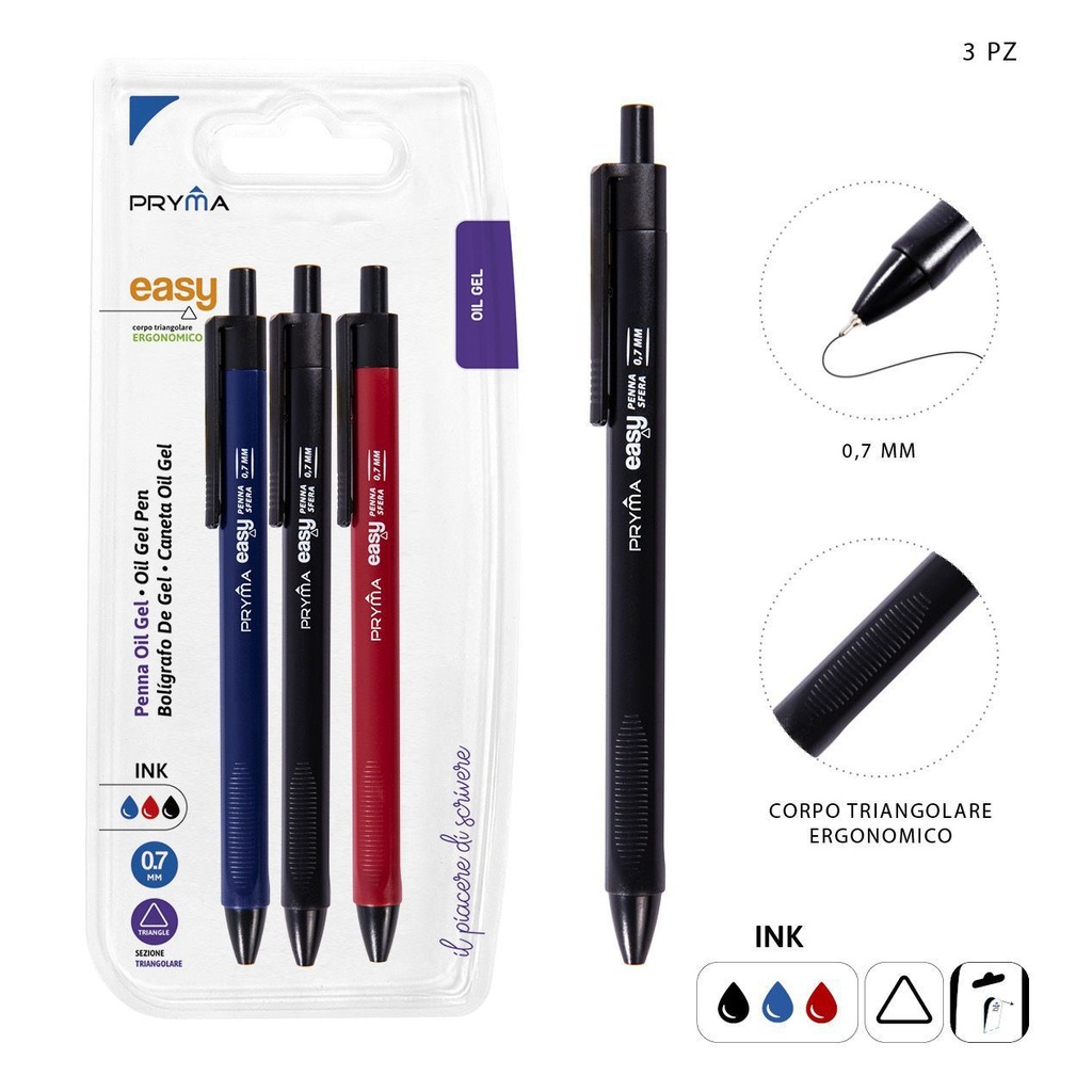 Bolígrafo de clic de gel triángulo 0.7MM 3PZ - Accesorios de papelería