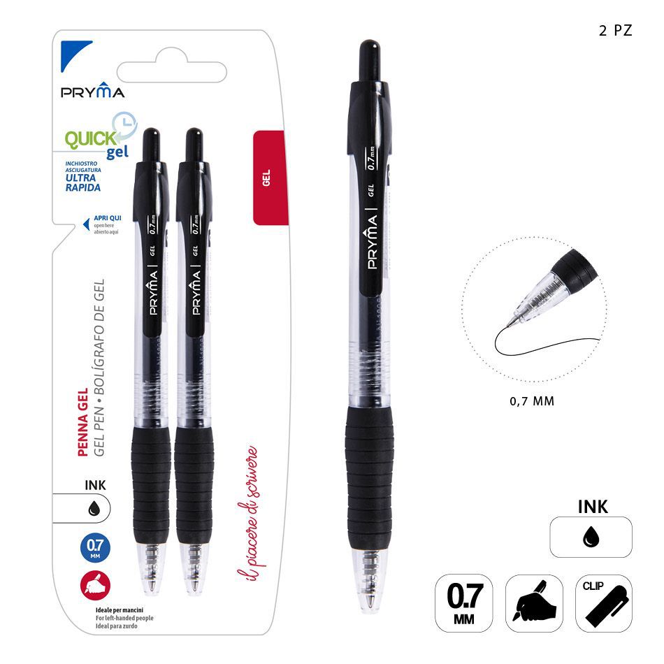 Bolígrafo clic gel secado rápido 0.7mm negro 2pcs para escritura