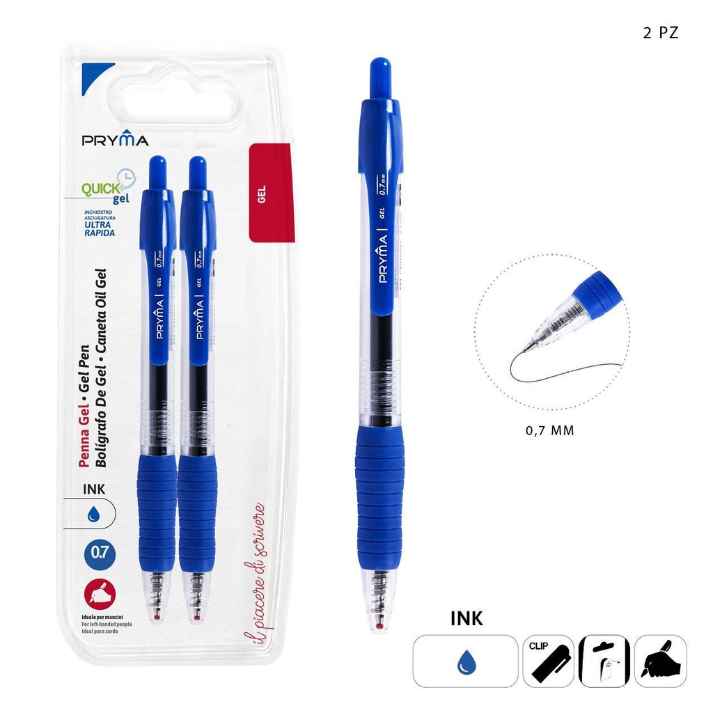 Bolígrafo clic gel de secado rápido 0.7mm 2pz azul para escritura