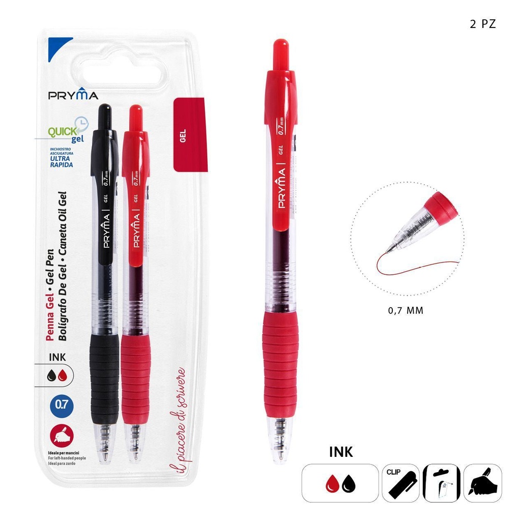 Bolígrafo clic gel secado rápido 0.7mm 2pz negro/rojo para escritura