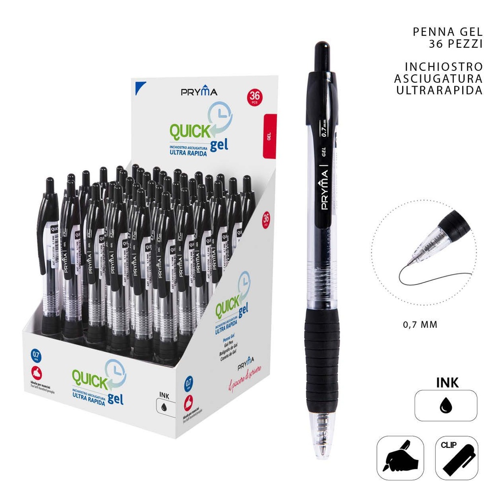 Bolígrafo de clic de gel con secado rápido 0.7mm negro