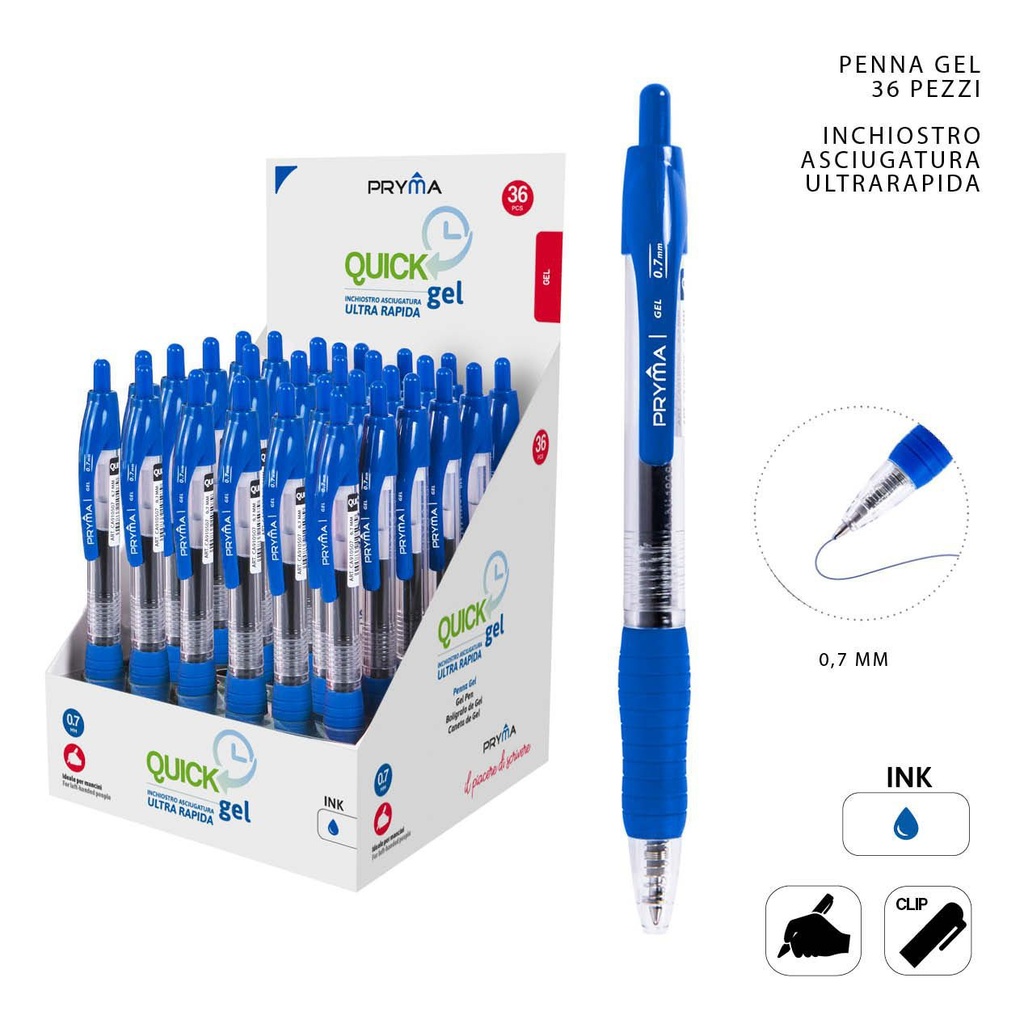 Bolígrafo de clic de gel con secado rápido 0.7mm azul para escritura