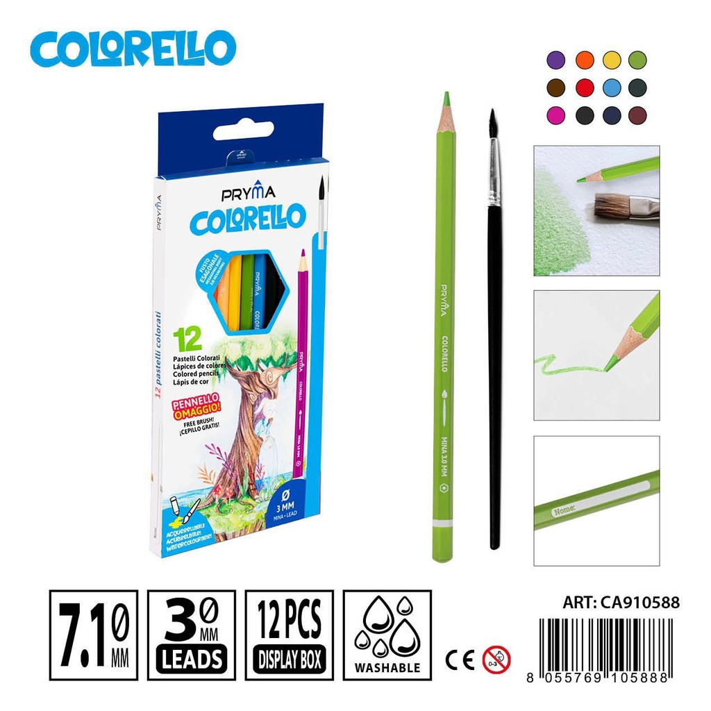 Lápiz de color acuarelable 12 piezas - Materiales de bellas artes