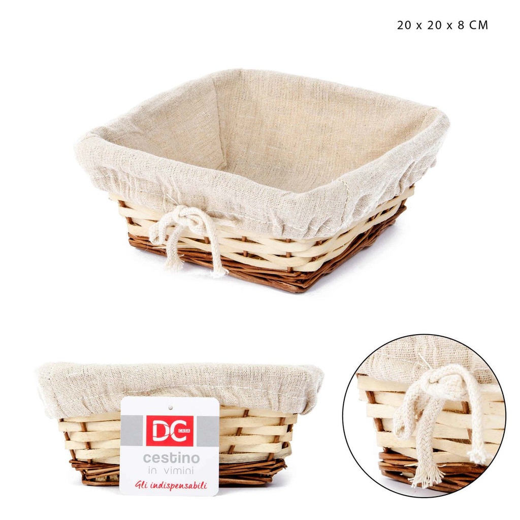 Cesta mimbre forrada cuadrada 20x20x8 cm - Accesorios de cocina