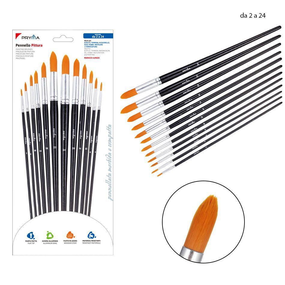 Juego de pinceles de nylon redondos 12 piezas N.2 A 24 - Material artístico