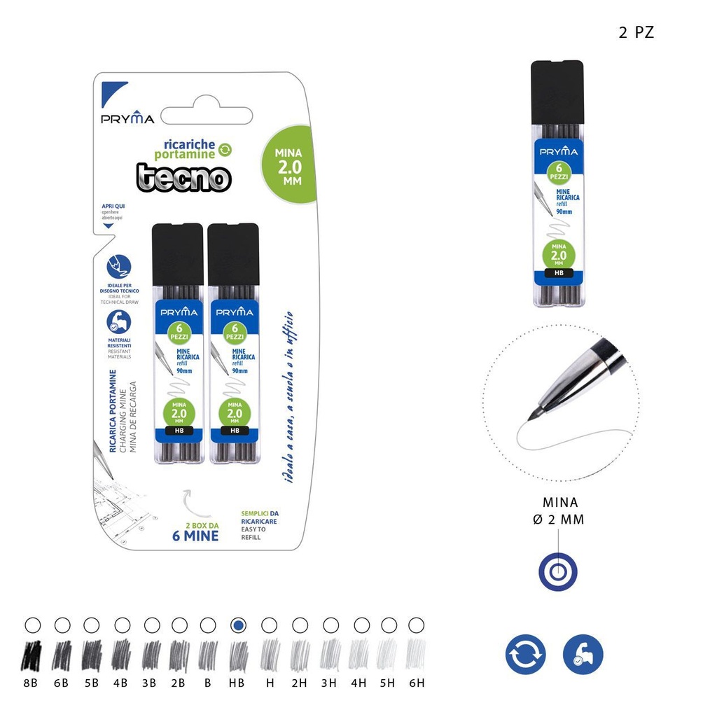 Tecno minas de recambio HB 2mm 6pz