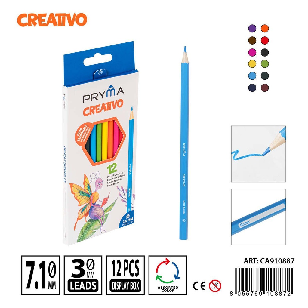 Lápices de colores creativos 12pz para dibujo y arte