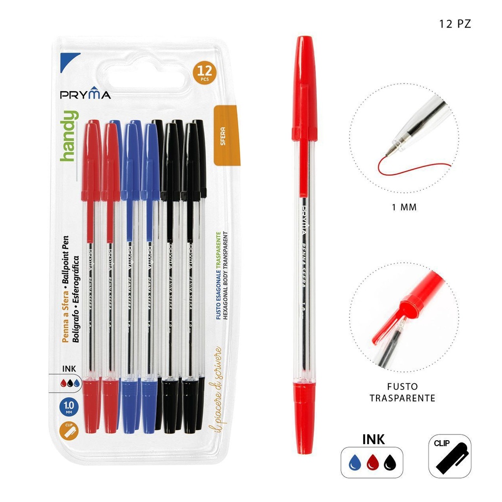 Bolígrafo de tapa 1mm 12 piezas - Material de escritura