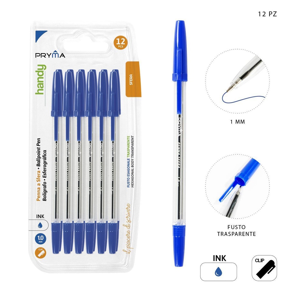 Bolígrafo de tapa azul 1mm 12 piezas - Material de escritura