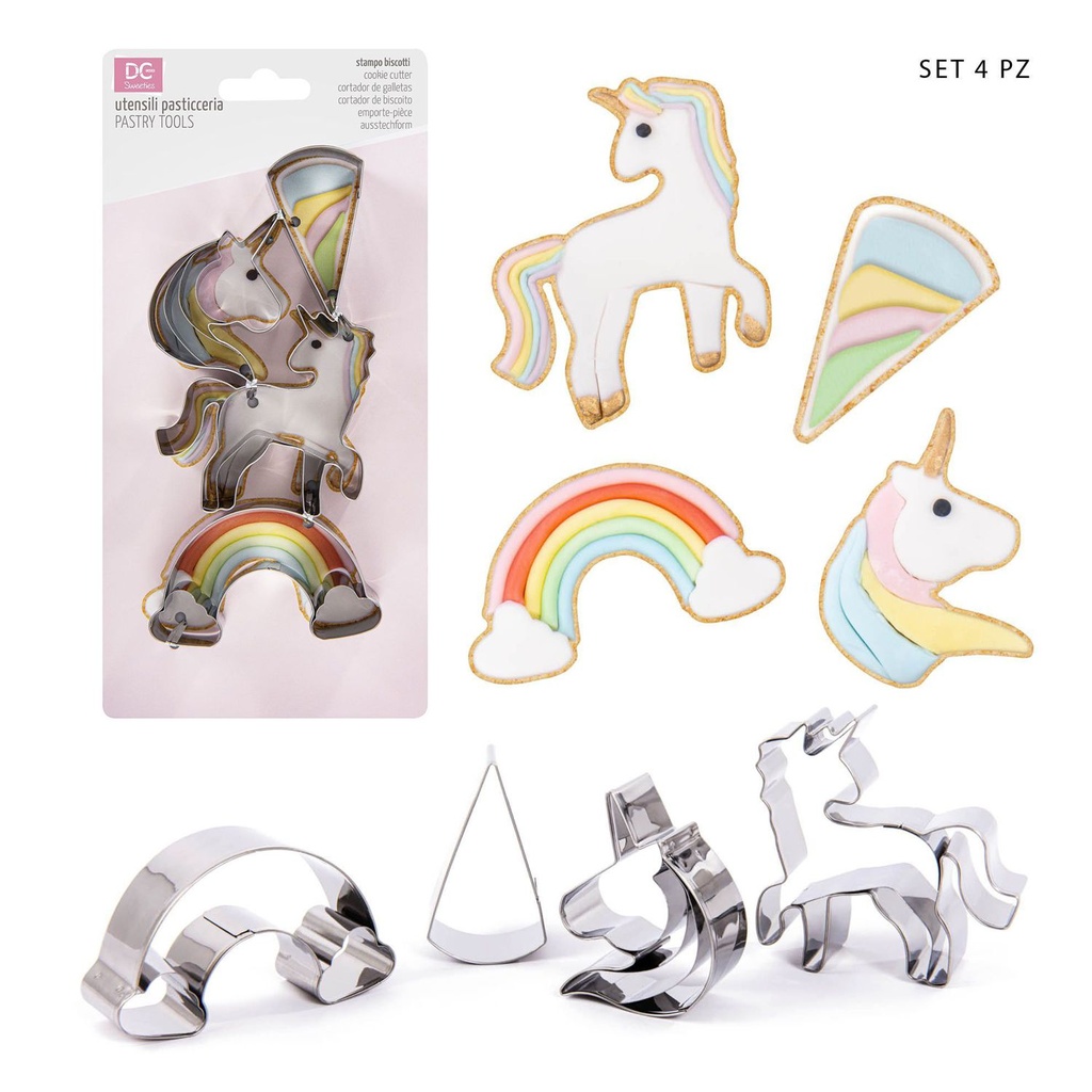 Set molde unicornio 4.6-9cm 4pz para repostería