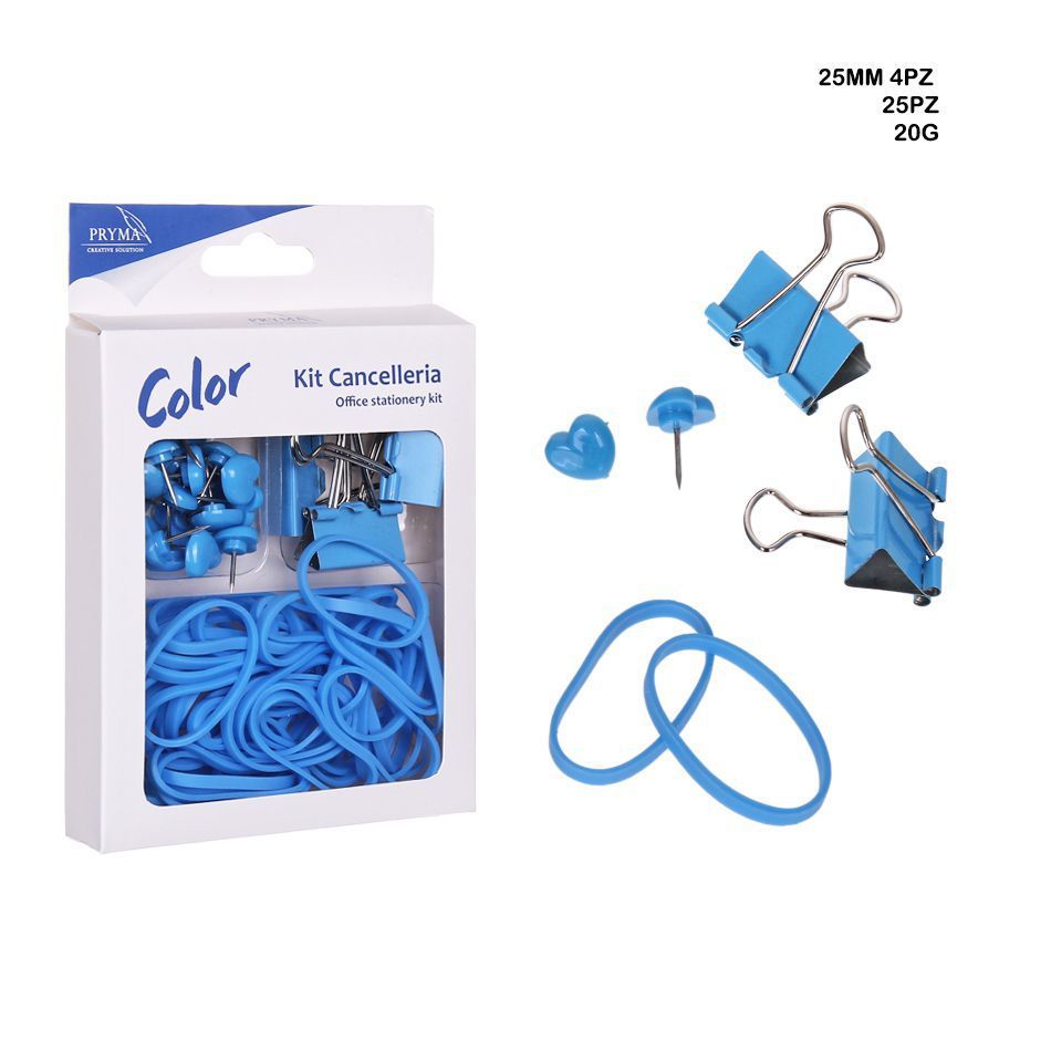 Chinchetas 25PZ + pinza sujetapapeles 4PZ + gomaelástica 20G - Accesorios de oficina