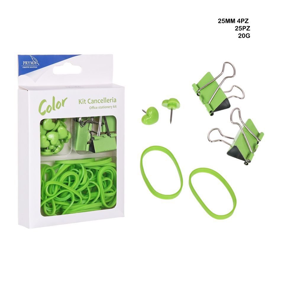 Chinchetas 25PZ + pinza sujetapapeles 4PZ + gomaelástica 20G - Accesorios de oficina