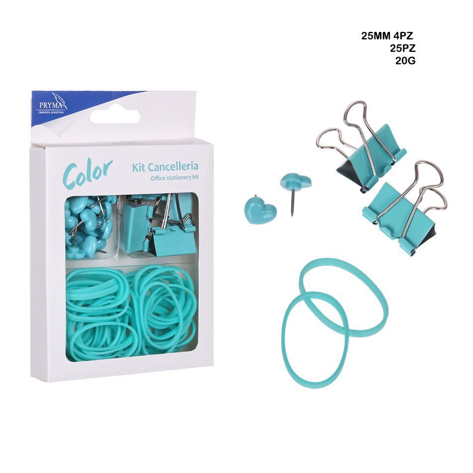 Chinchetas 25PZ + pinza sujetapapeles 4PZ + gomaelástica 20G - Accesorios de oficina