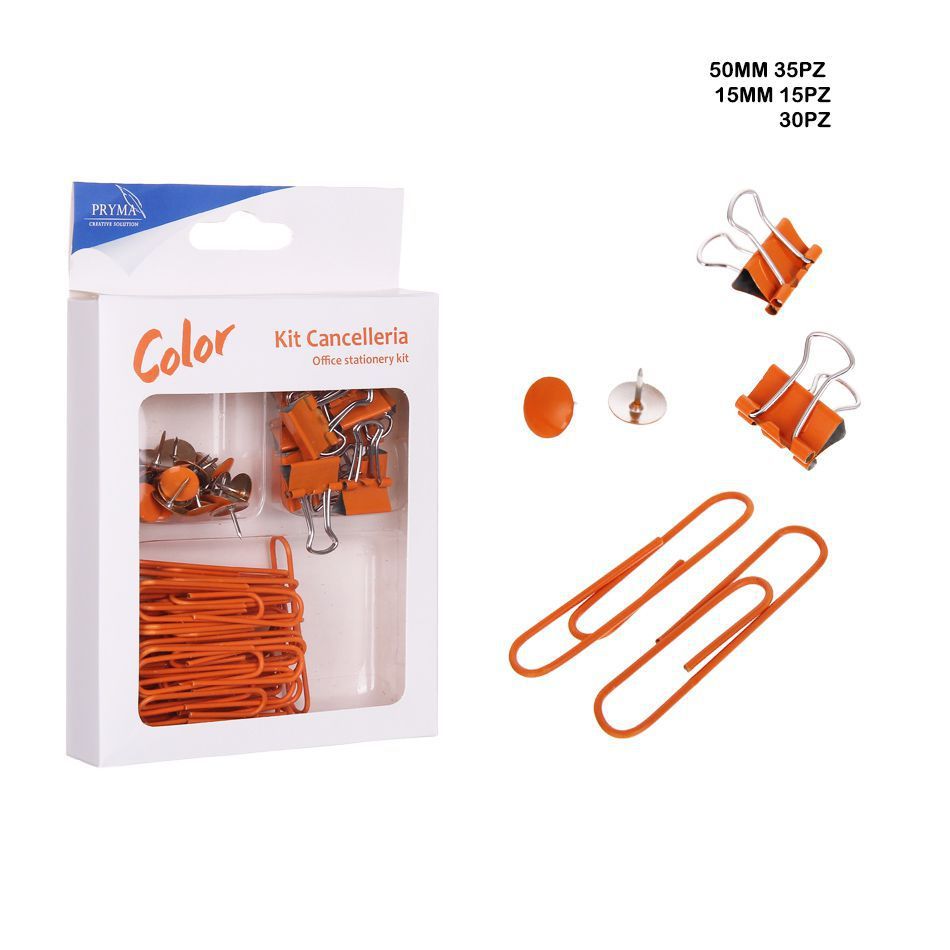 Set de chinchetas, pinza sujetapapeles y clips 80 piezas para oficina