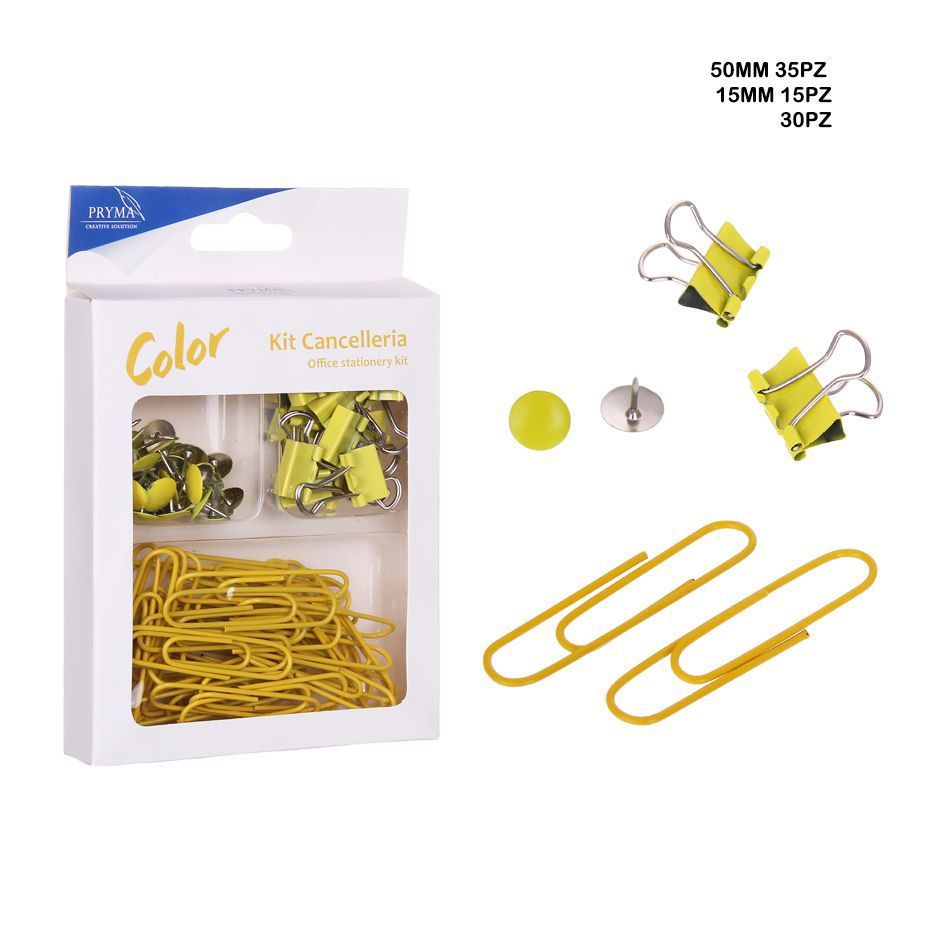 Set de chinchetas 30pz, pinzas sujetapapeles 15pz y clips 35pz 