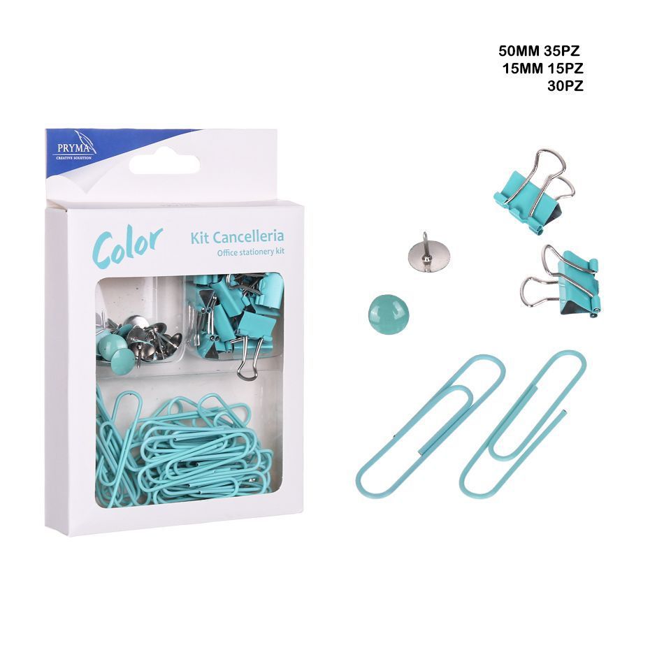 Set de chinchetas 30pz + pinzas sujetapapeles 15pz + clips 35pz