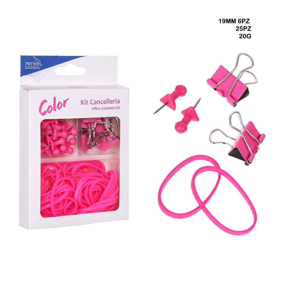 Chinchetas 25PZ + pinza sujetapapeles 6PZ + gomaelástica 20G - Accesorios de oficina