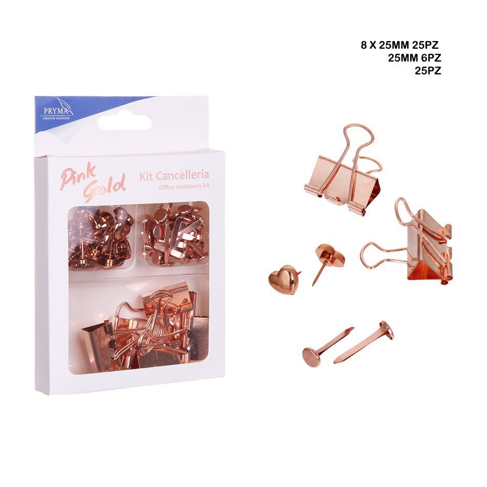 Kit de chinchetas 25pcs + pinzas sujetapapeles 6pcs + clavos 25pcs