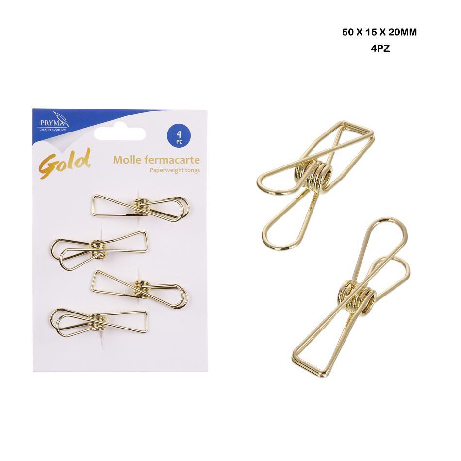 Clip portapapeles dorado 50x15x20mm 4pcs para oficina