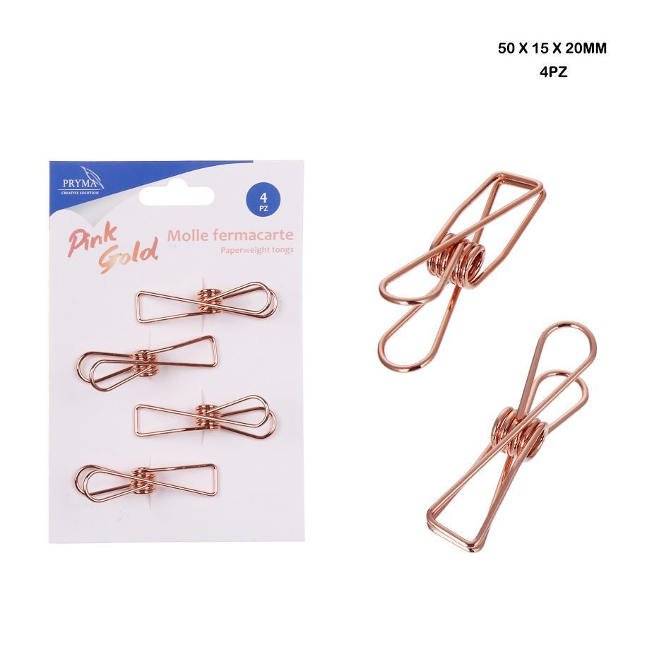 Clip portapapeles oro rosa 50X15X20MM 4PZ - Accesorios de oficina