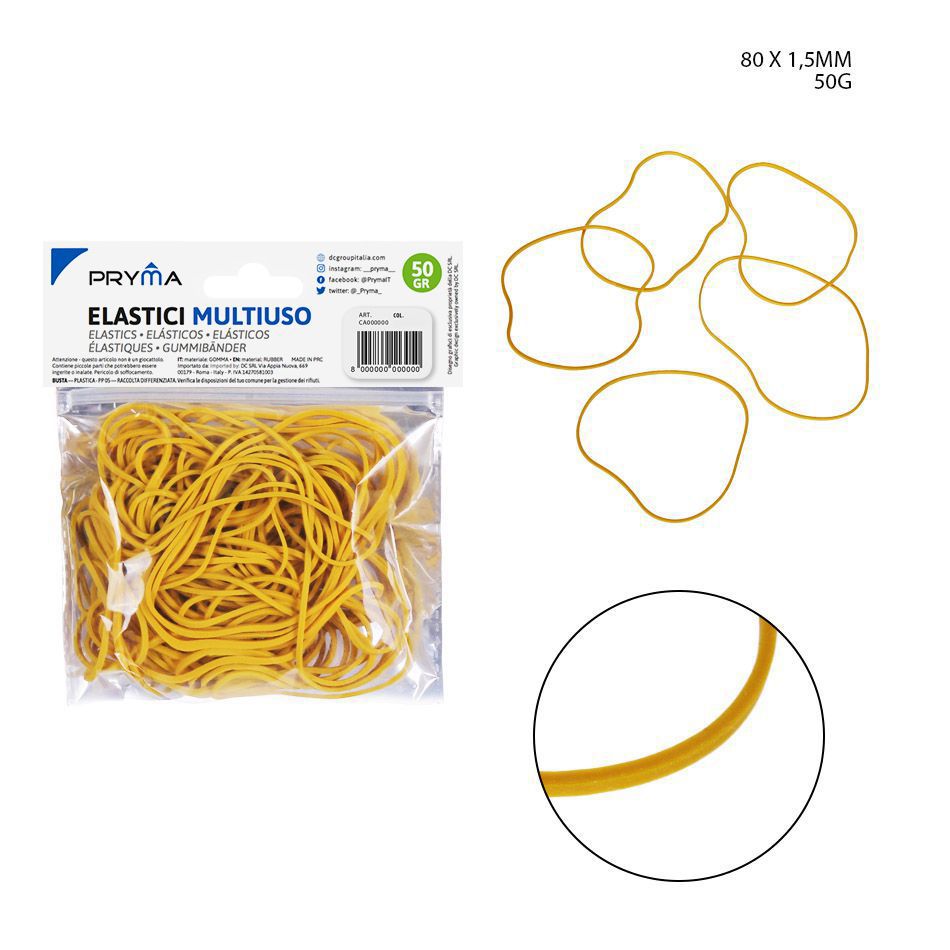  Goma elástica multiusos amarilla 80x1.5 mm 50g - Artículos de oficina