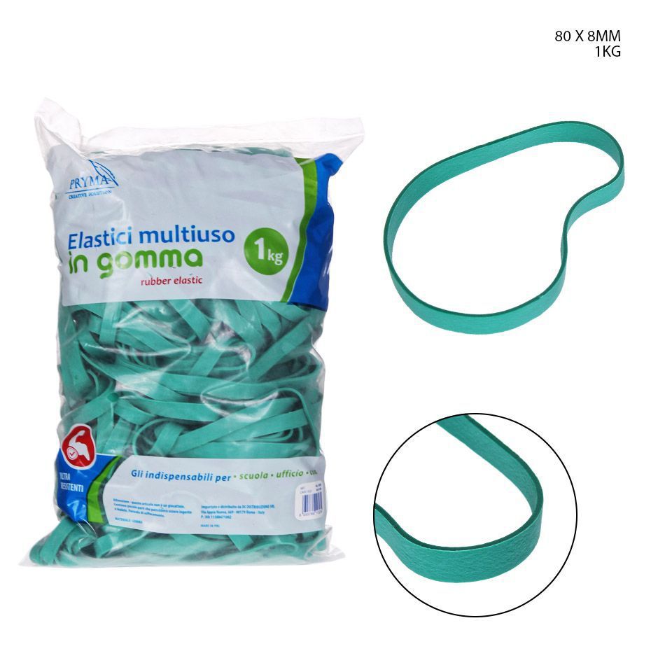 Goma elástica multiuso 80x8mm 1kg verde, material escolar