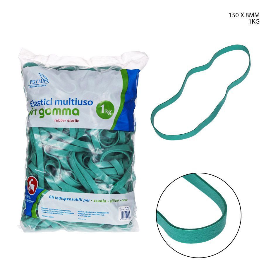 Goma elástica multiuso verde 150x8mm 1kg para oficina y hogar