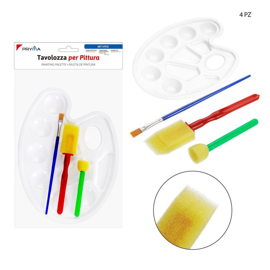 Palette + pincel + sello de esponja 3PZ - Material de arte