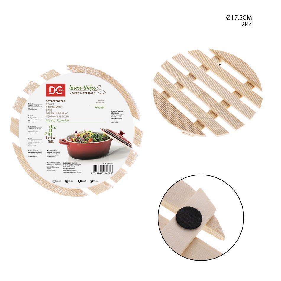 Base para ollas de bambú 17.5cm 2pcs redonda para la cocina