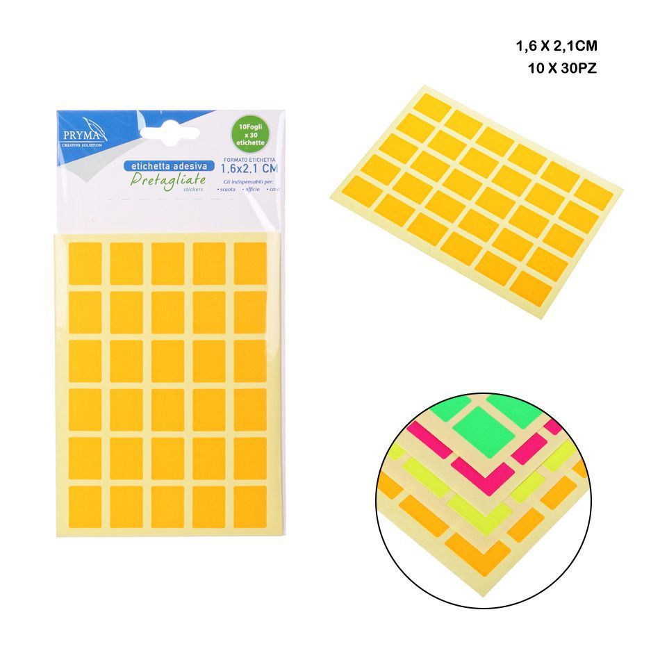 Etiqueta adhesiva rectangular 1.6x2.1cm 30pz 10ff para organización y etiquetado