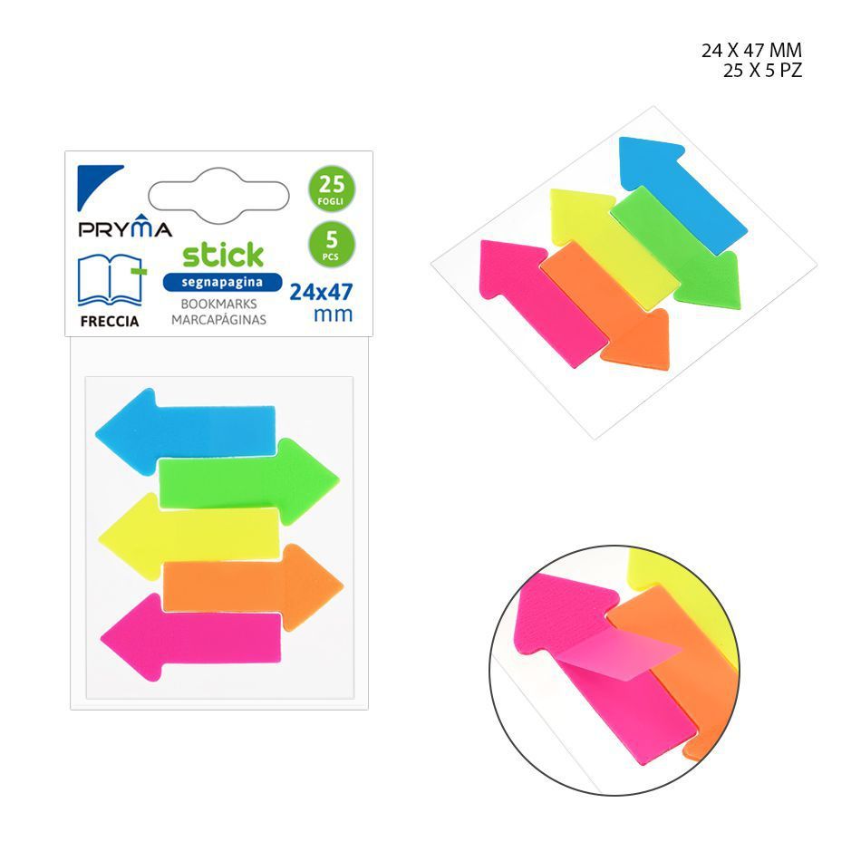Marcador de página en forma de flecha 24x47mm 25 hojas 5pz para organización