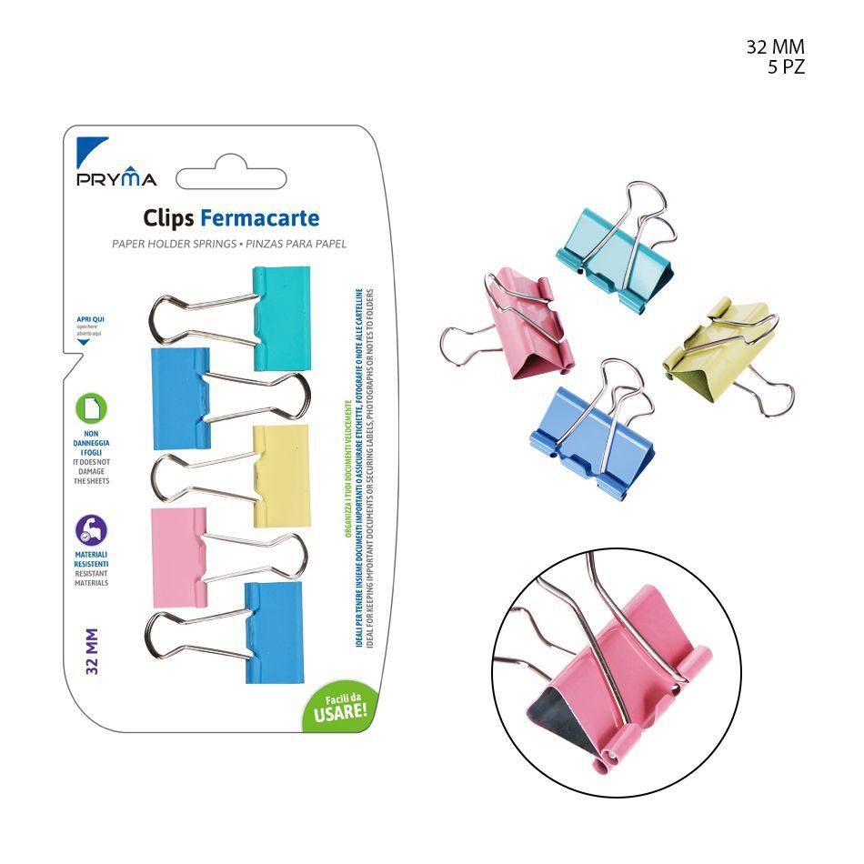 Pinza sujetapapeles 32mm 5pz para oficina y documentos