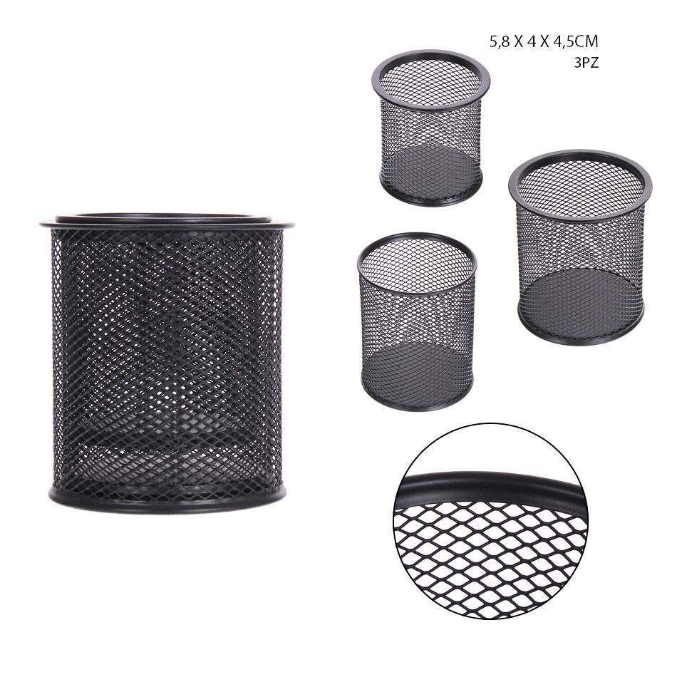 Portalápices set de 3 piezas negro 9x9.5x10.5cm - Papelería