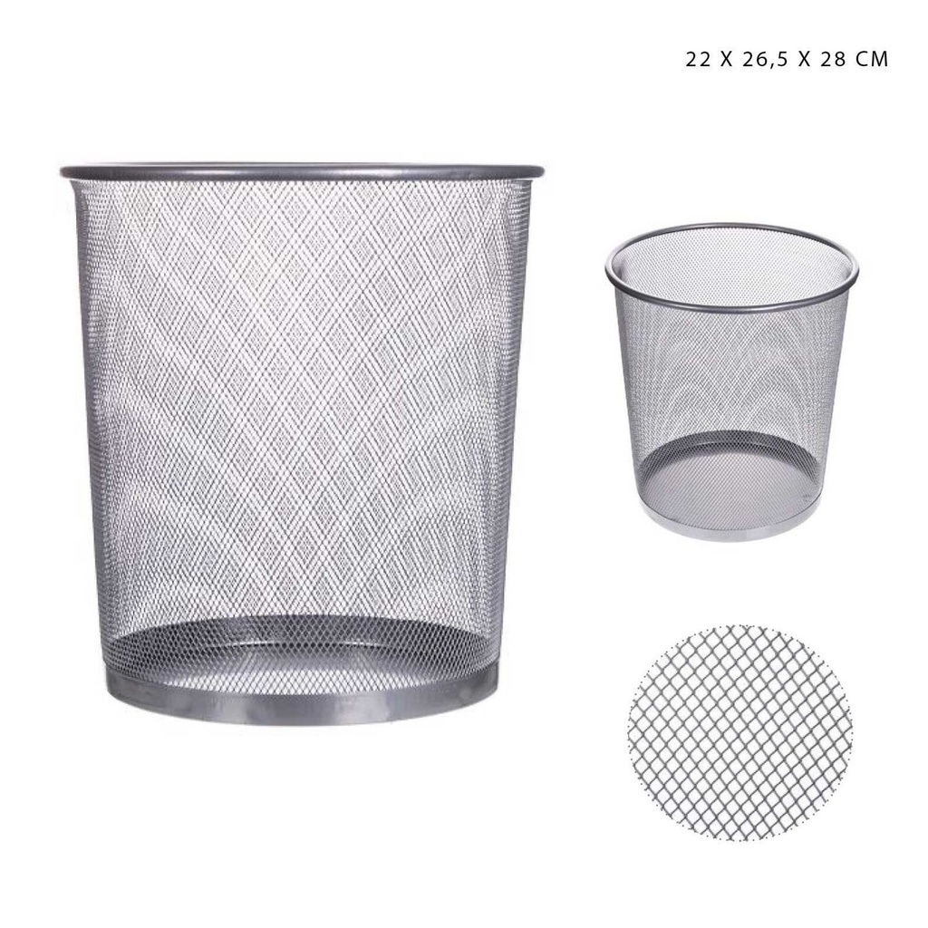 Cesta de basura metálica 22x26.5x28cm plata para oficina y hogar